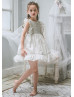 Ivory Chiffon Pleated Boho Flower Girl Dress